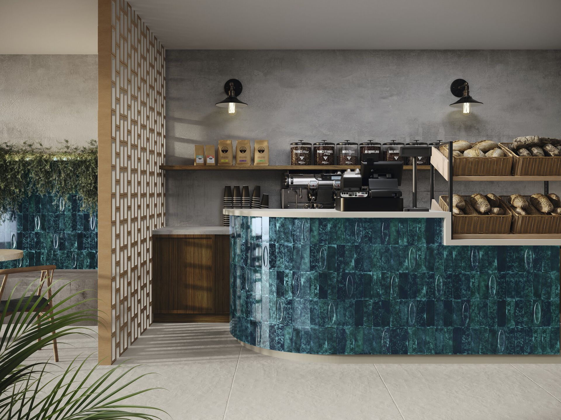 Fluted 3d blue on a reception looking desk