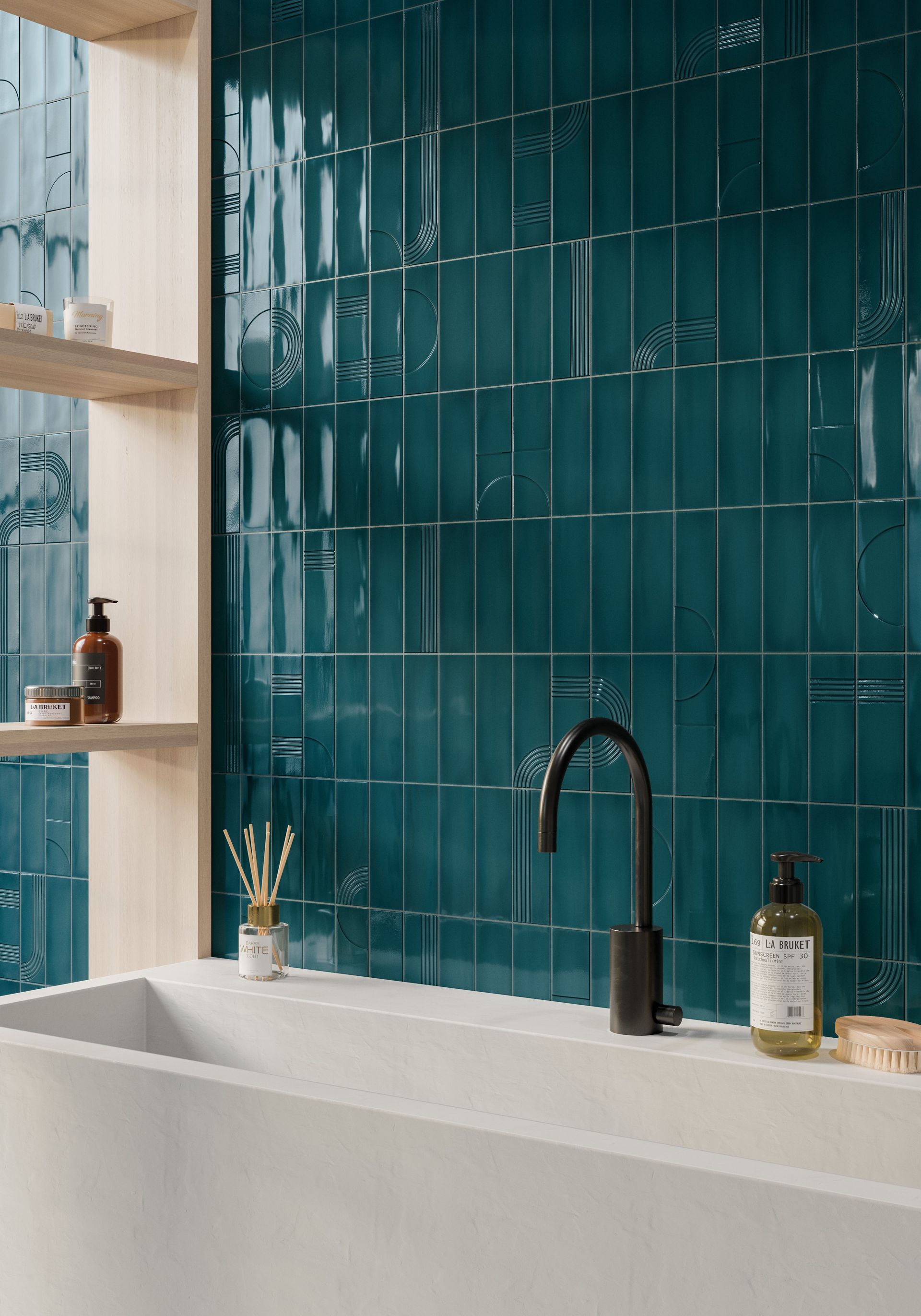 Phoenix Blue used in a modern bathroom on the walls