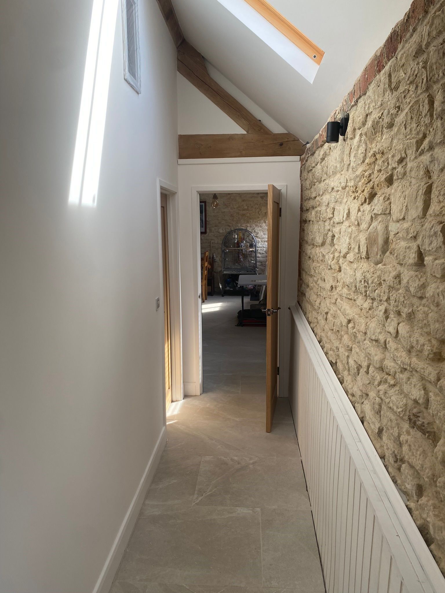 Corridor shot with wall tiles and marble floor tiles