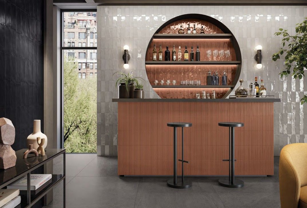 Brick and metro wall tiles used in a bar