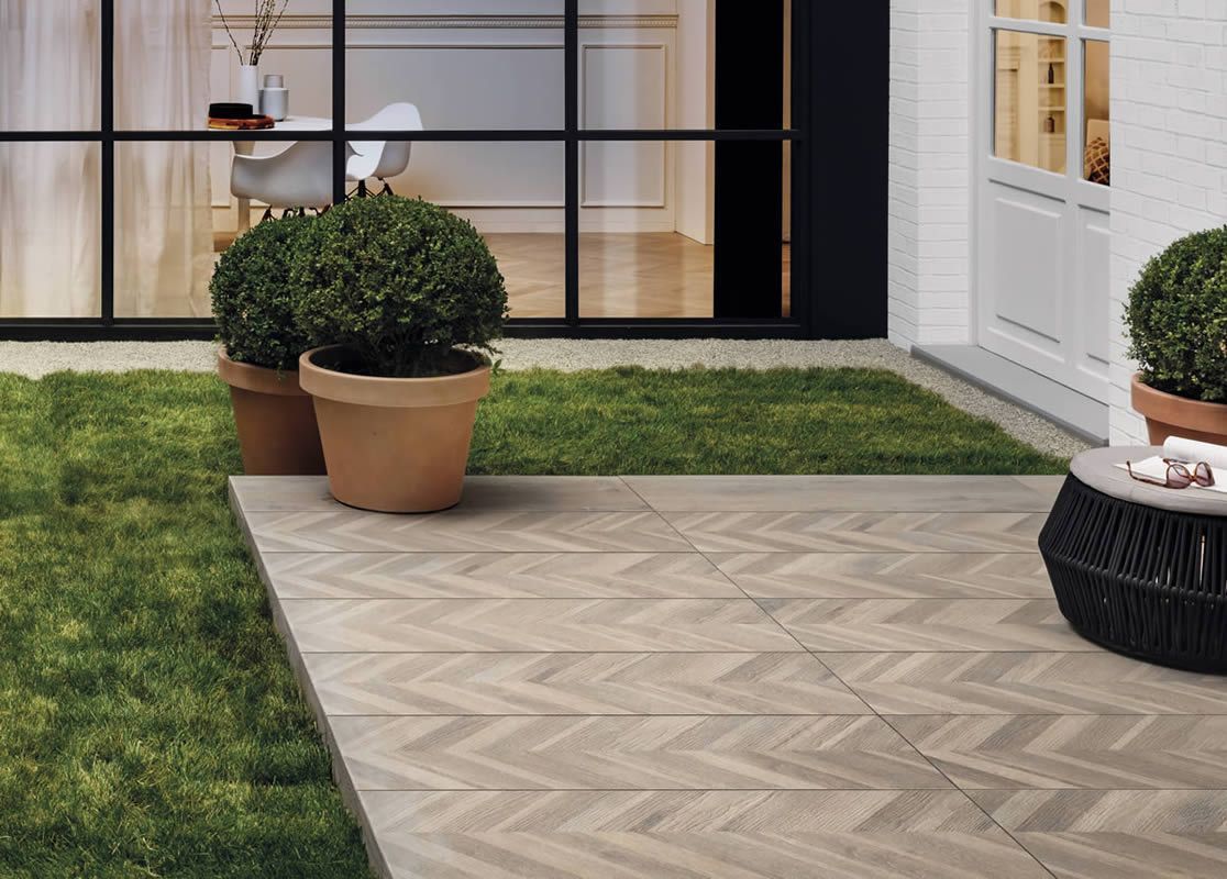 chevron outdoor tiles used for a patio