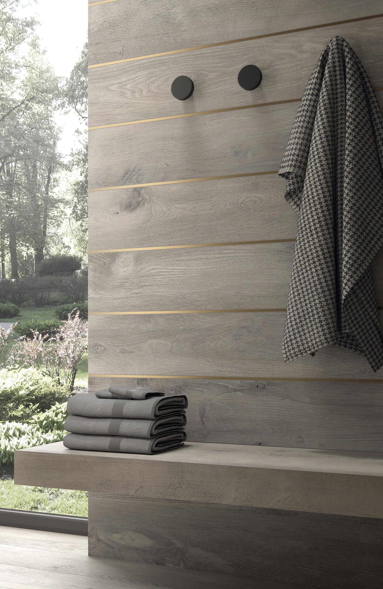 Wood tiles with gold edges