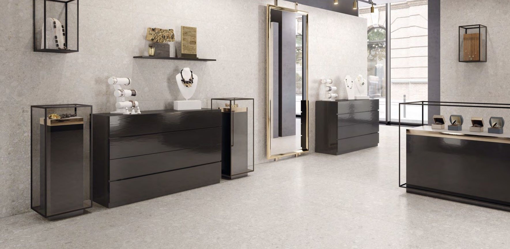 earthblend used on the floor in a corridor with black contrasting wardrobes