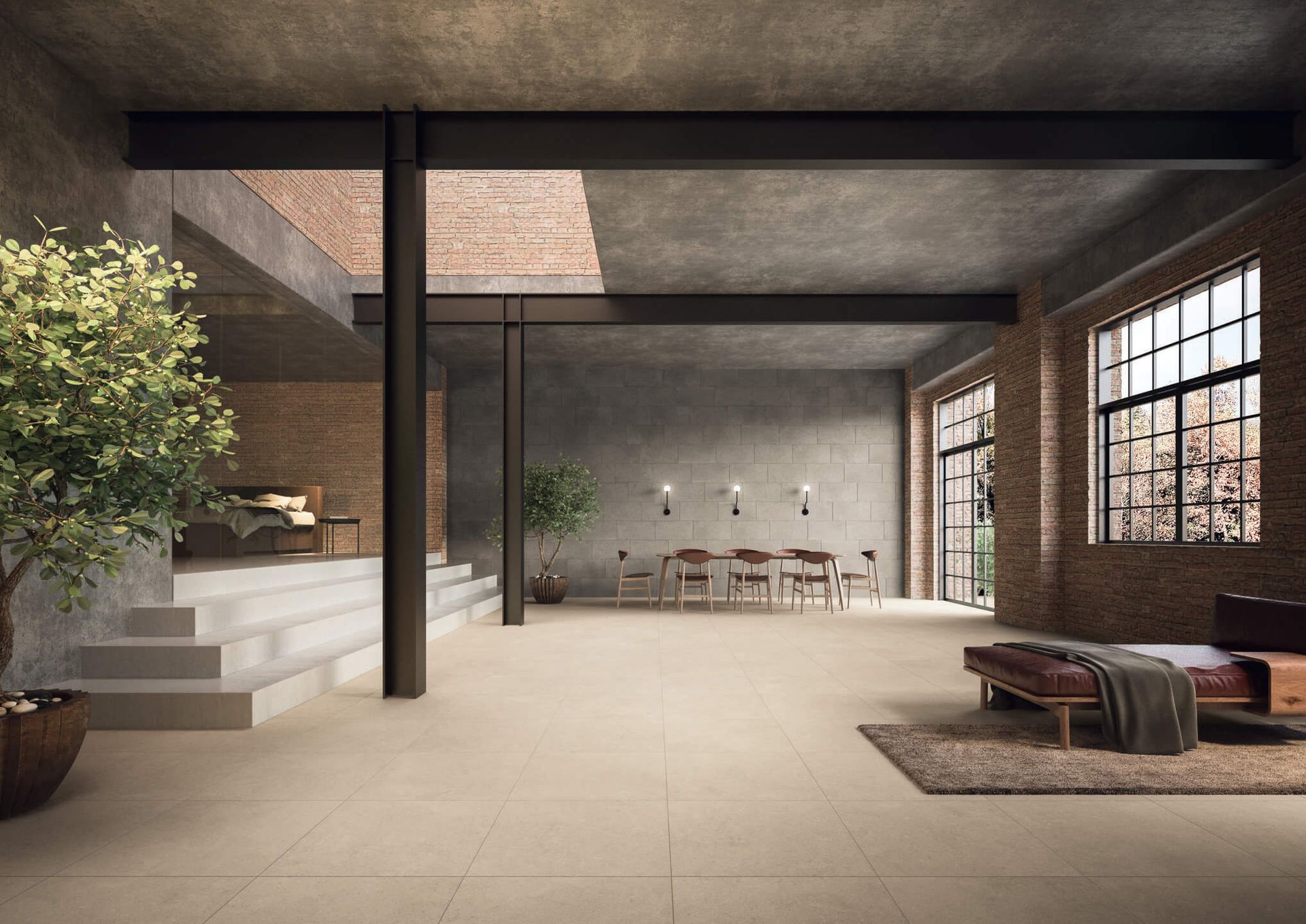 Limestone effect on the floor and walls showing the reflectiveness