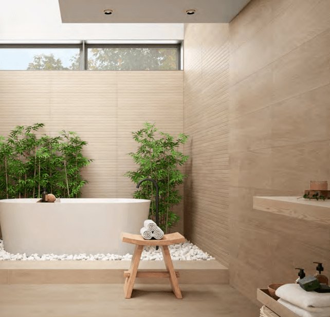 Fluted wood tile used outside