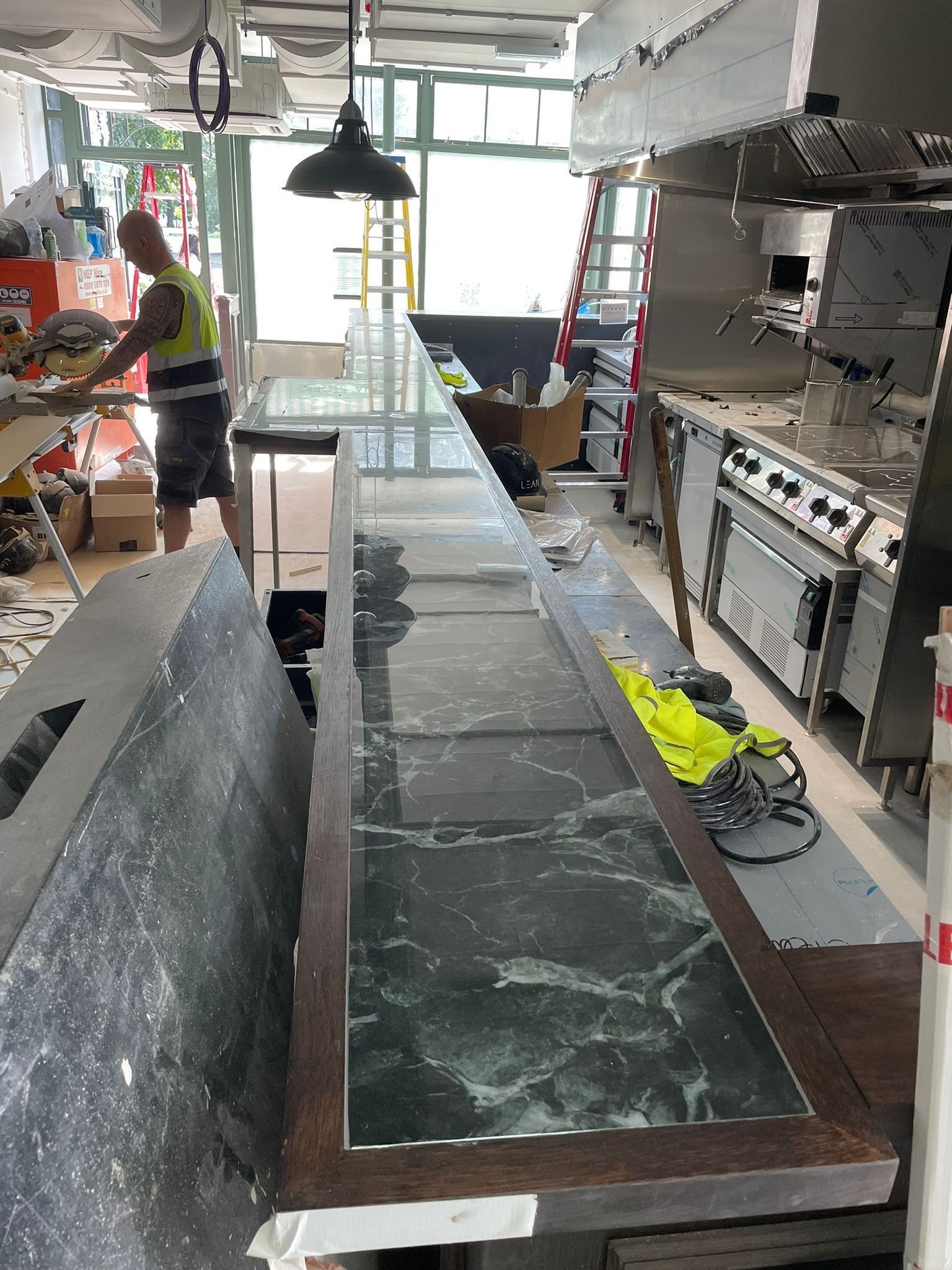 Close up of the bespoke marble countertop in the kitchen