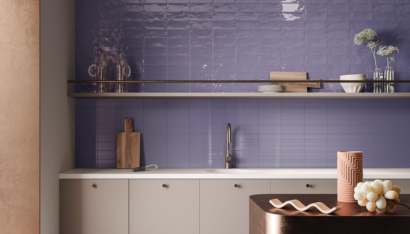 Lustra purple used on the wall behind shelves