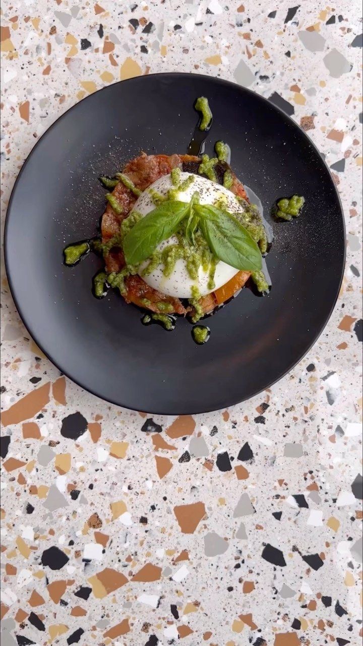 Terrazzo ivory tile under perfect egg avocado and bagel