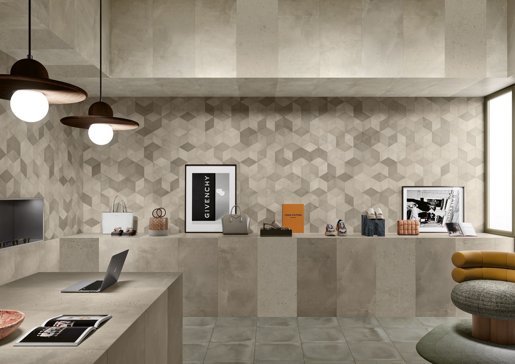 Grey concrete flex used in kitchen