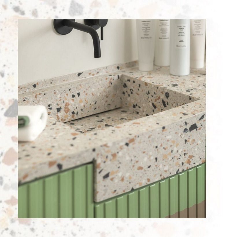 Terrazzo Bespoke sink with sage tiles