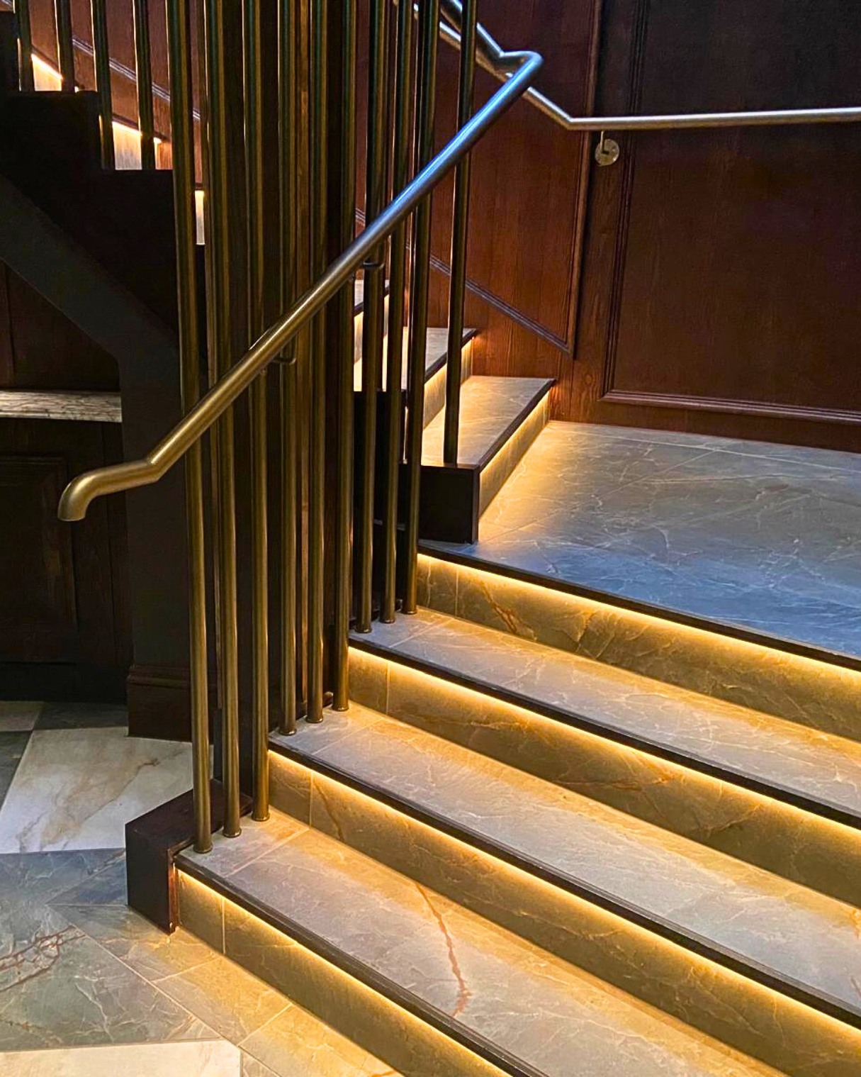 The stairs in the cut and craft bar