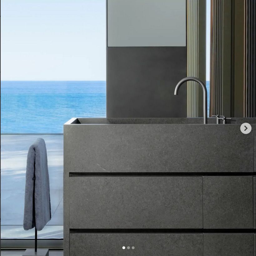 Bespoke Grey sink with a beautiful view of the sea