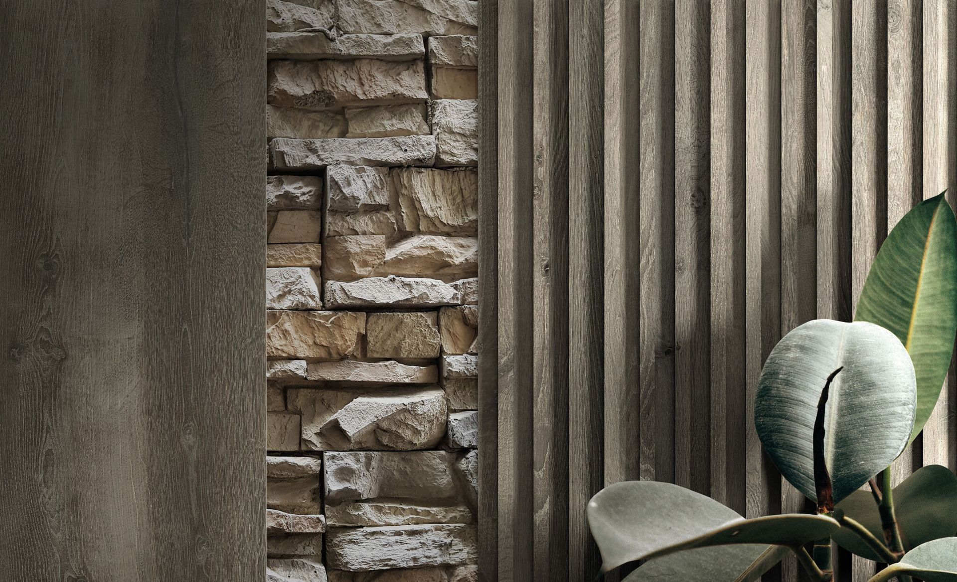 wood tiles next to brick and plants