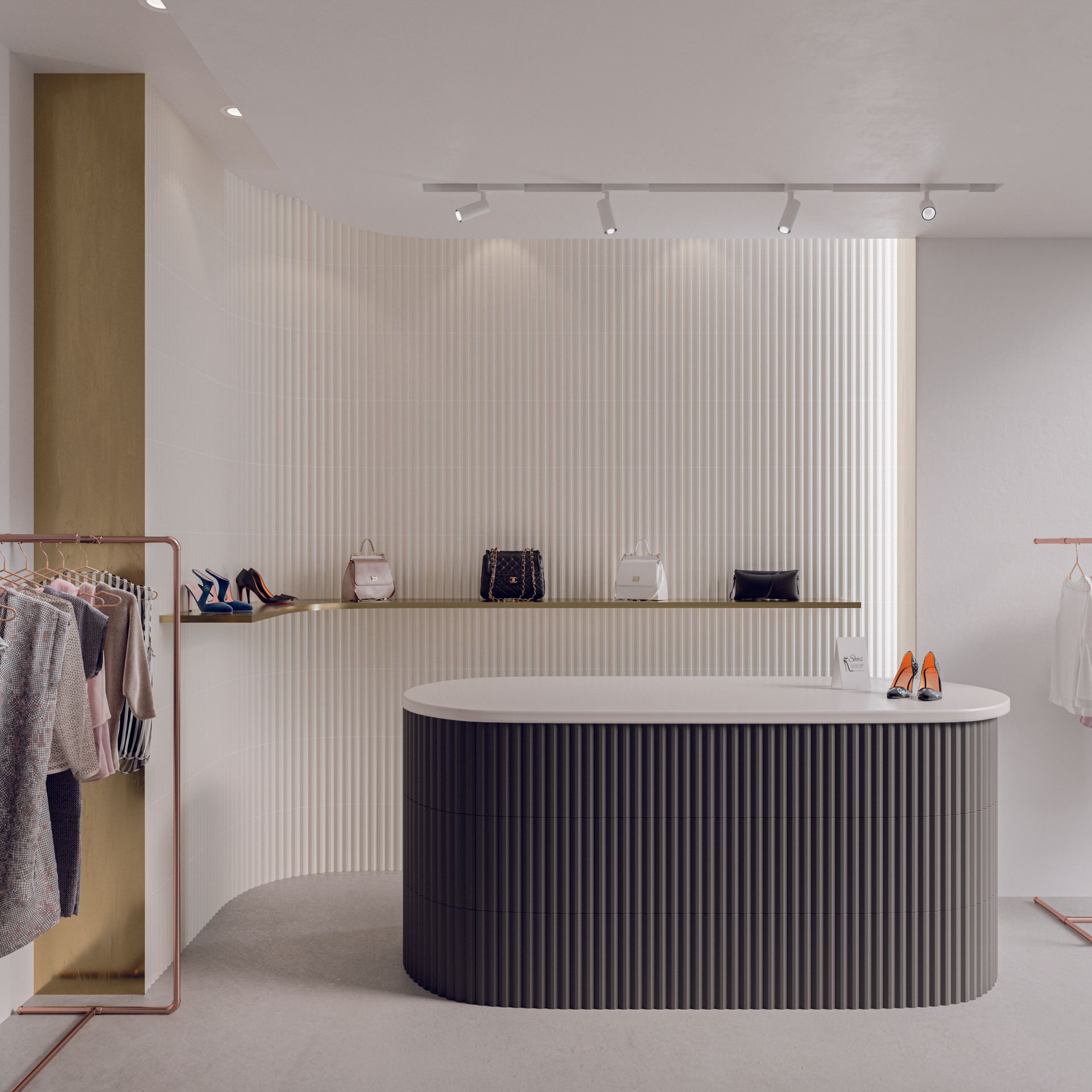 A collection of 3D textured wall tiles in pastel tones, ideal for feature walls, kitchen island surrounds, bar fronts and reception desk cladding. Often referred to as fluted or ribbed tiles