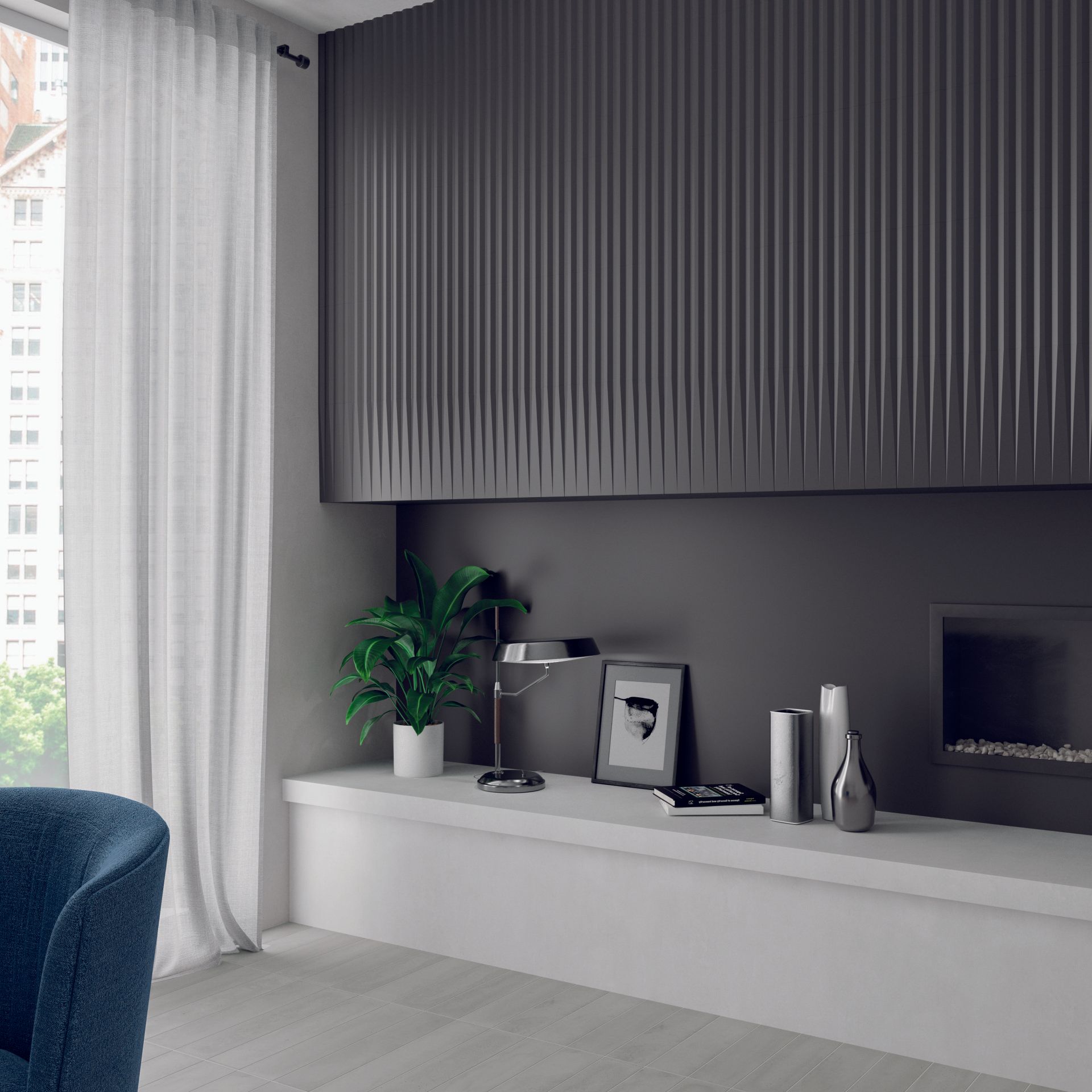 A collection of 3D textured wall tiles in pastel tones, ideal for feature walls, kitchen island surrounds, bar fronts and reception desk cladding. Often referred to as fluted or ribbed tiles