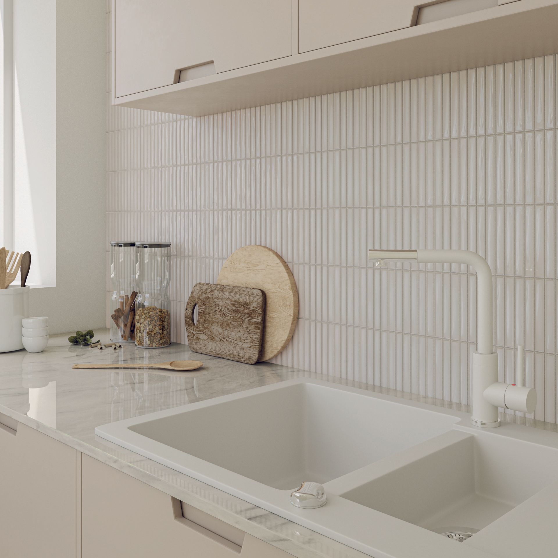 Colour stix white wall tile in a kitchen used as a splashback