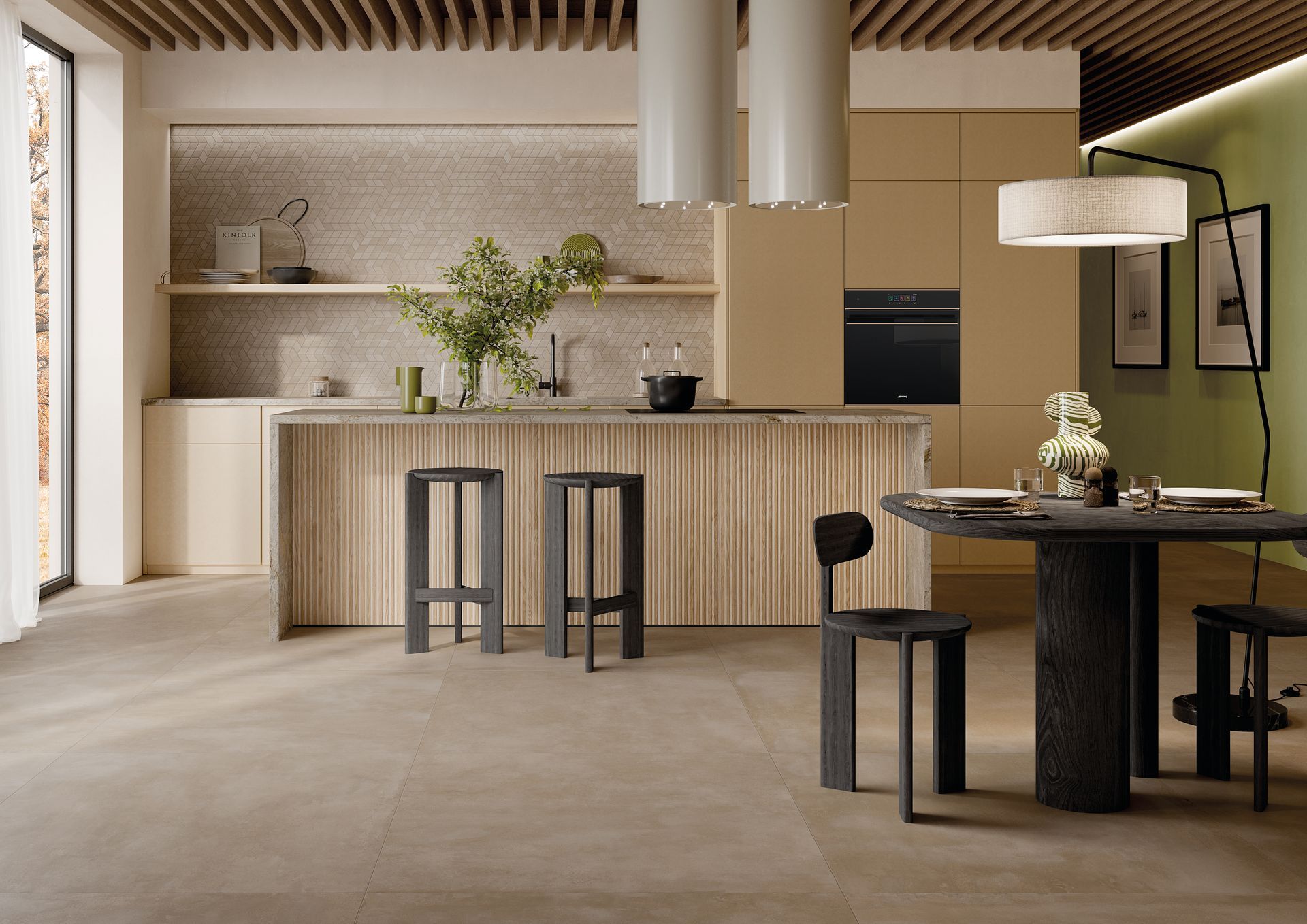 Modern kitchen featuring beige tile trends