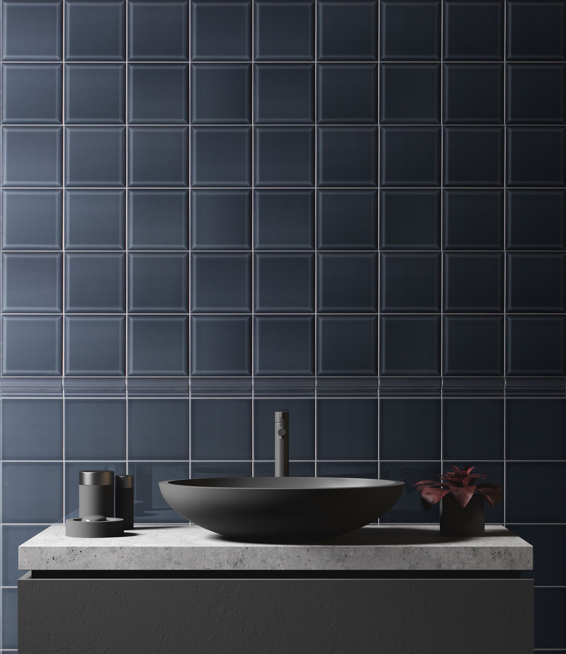 Heritage Blue square wall tile used as a splashback