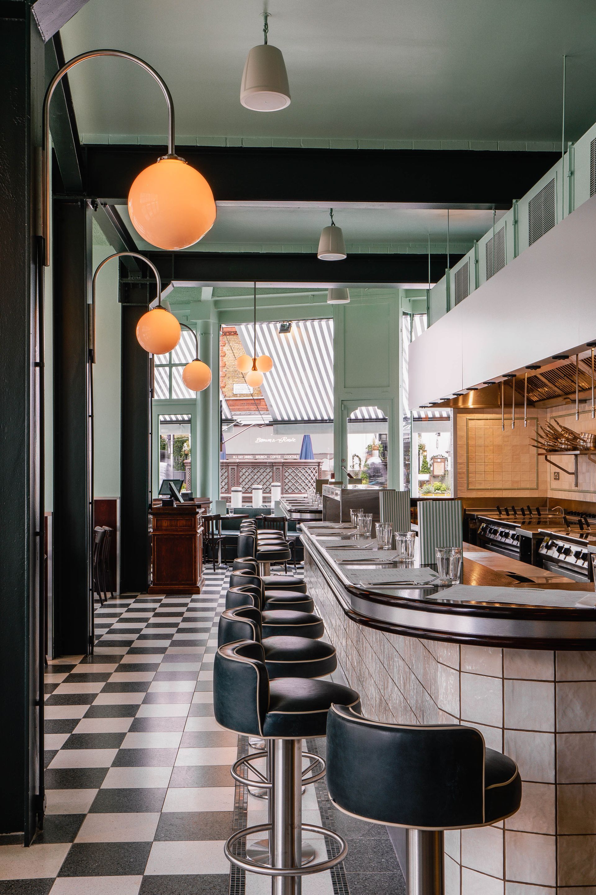 Chequerboard effect floor tiles used in this restaurant in kensington