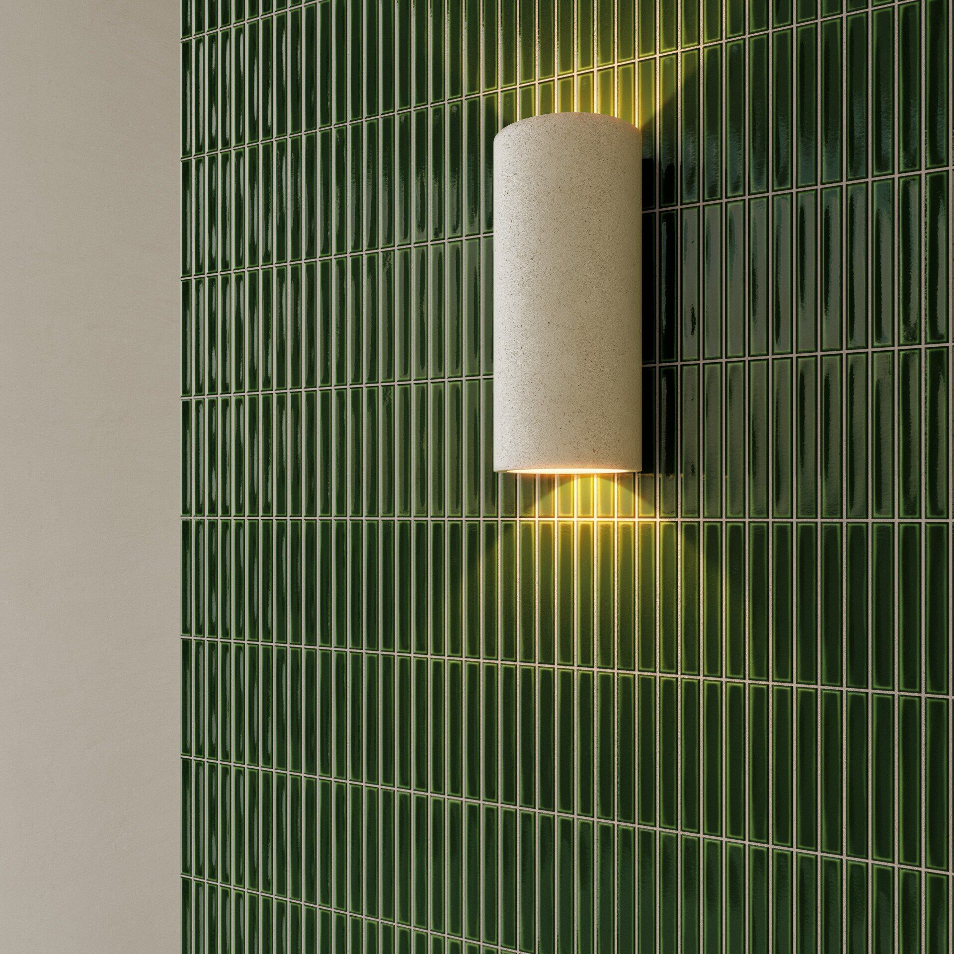 Green kit kat wall tile with a light