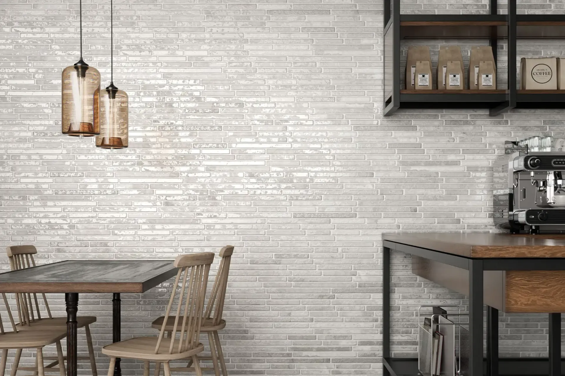 Resturant featuring the wall tiles modubrick