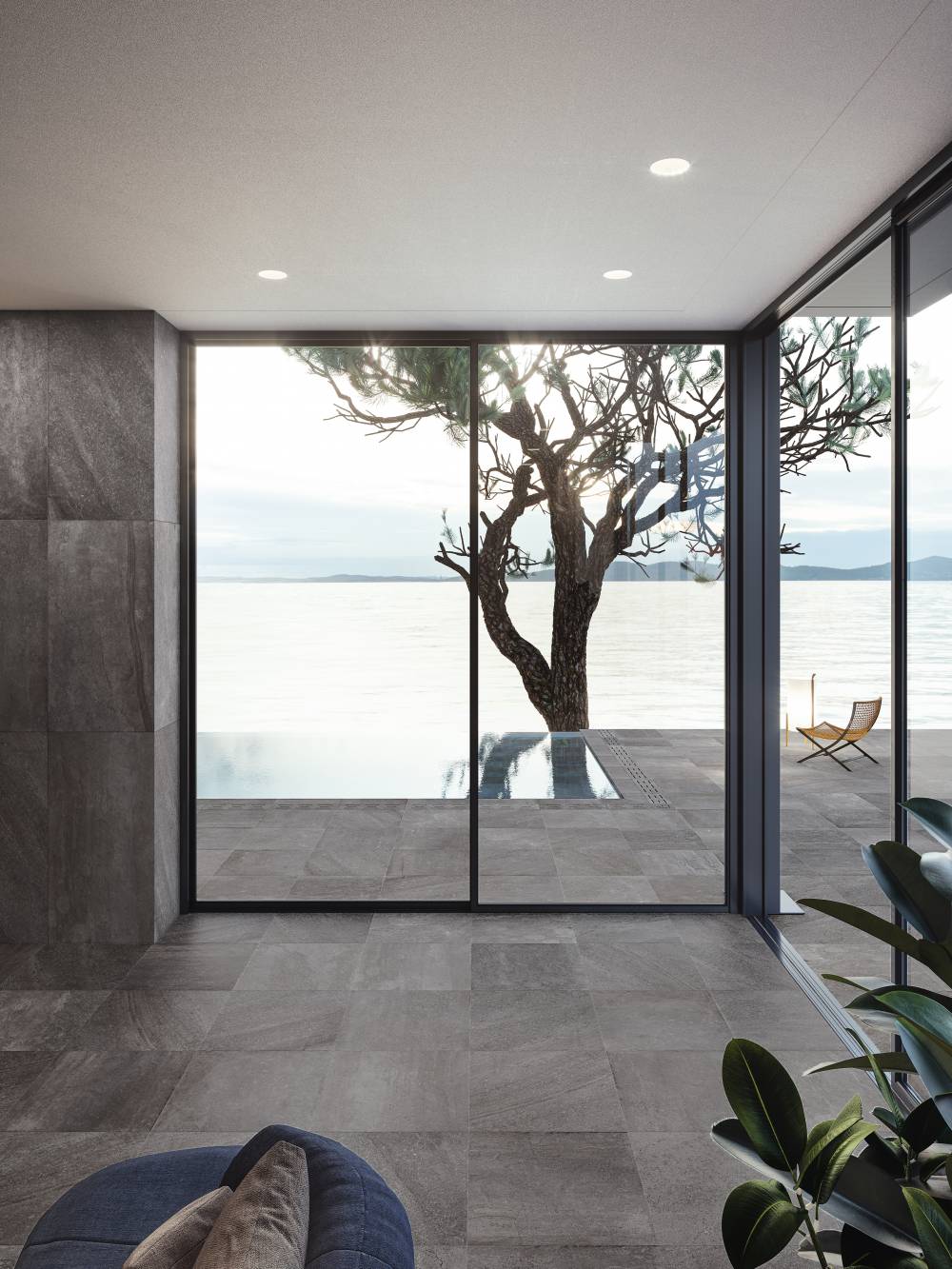 garden tiles, indoor and outdoor transition with a bi-fold door