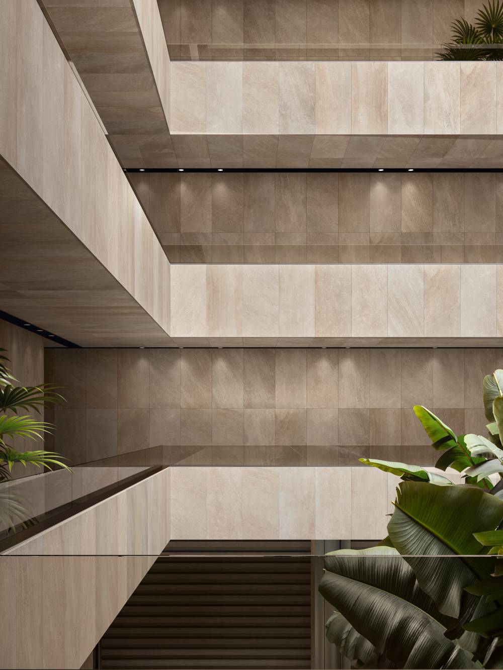 large floor tiles , a lobby, large format wall tiles ,