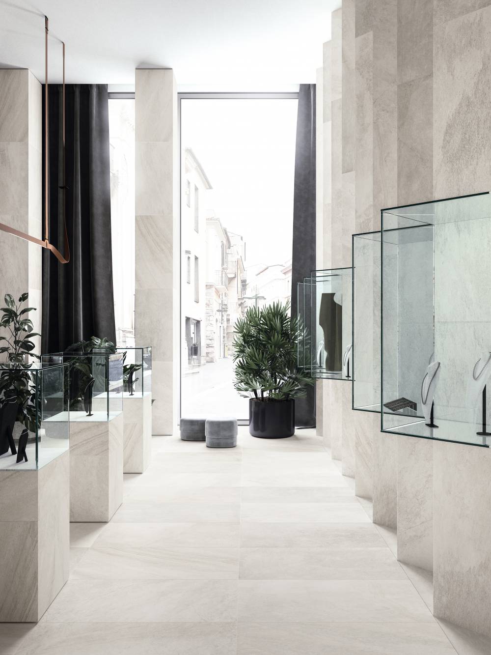 limestone effect tiles used in a commercial project in a jewellery shop