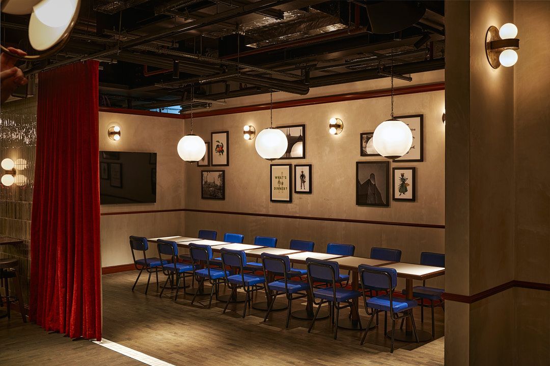 Resturant food hall seating area for a large group or family