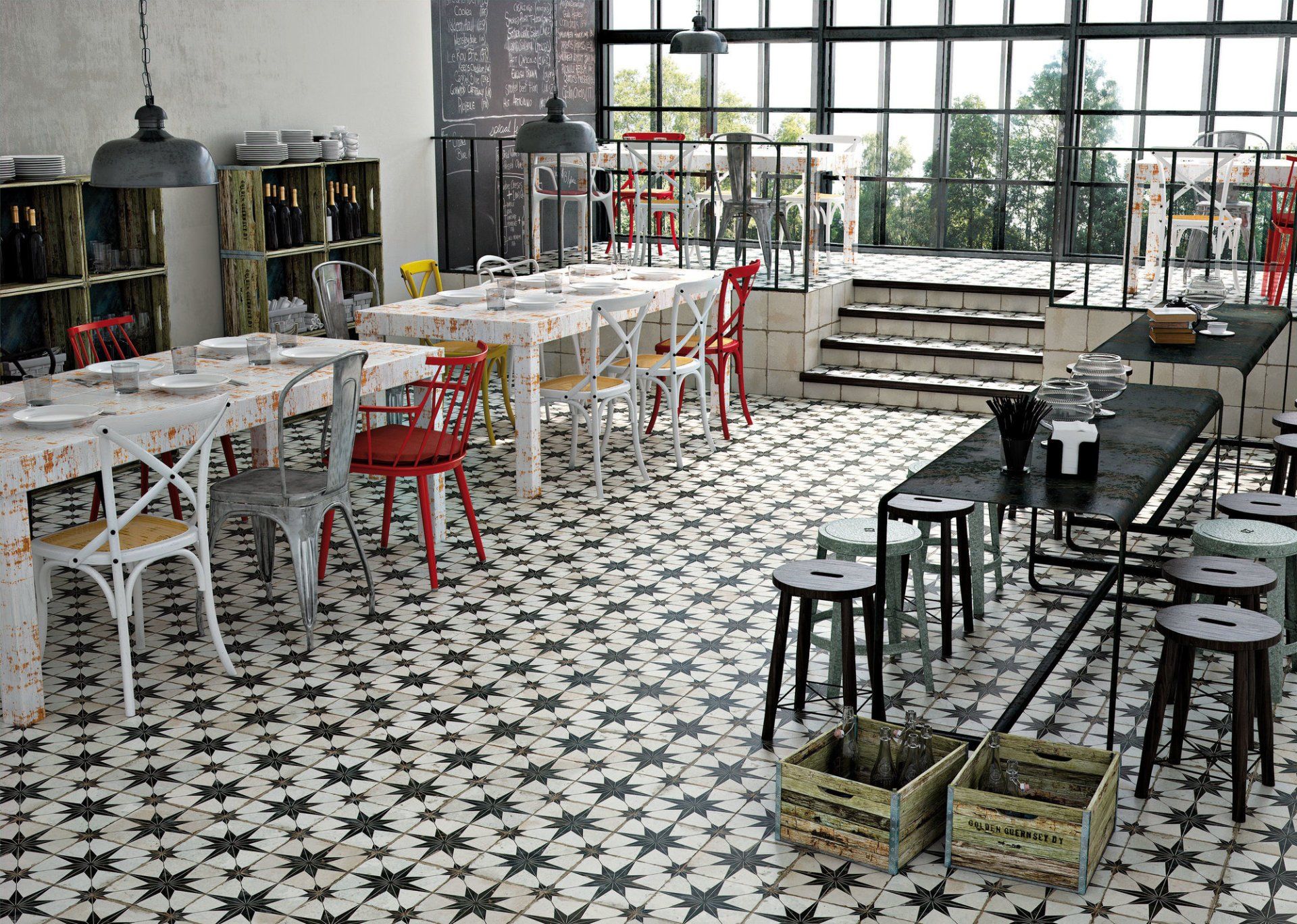 supernova floor tile used in a restaurant floor