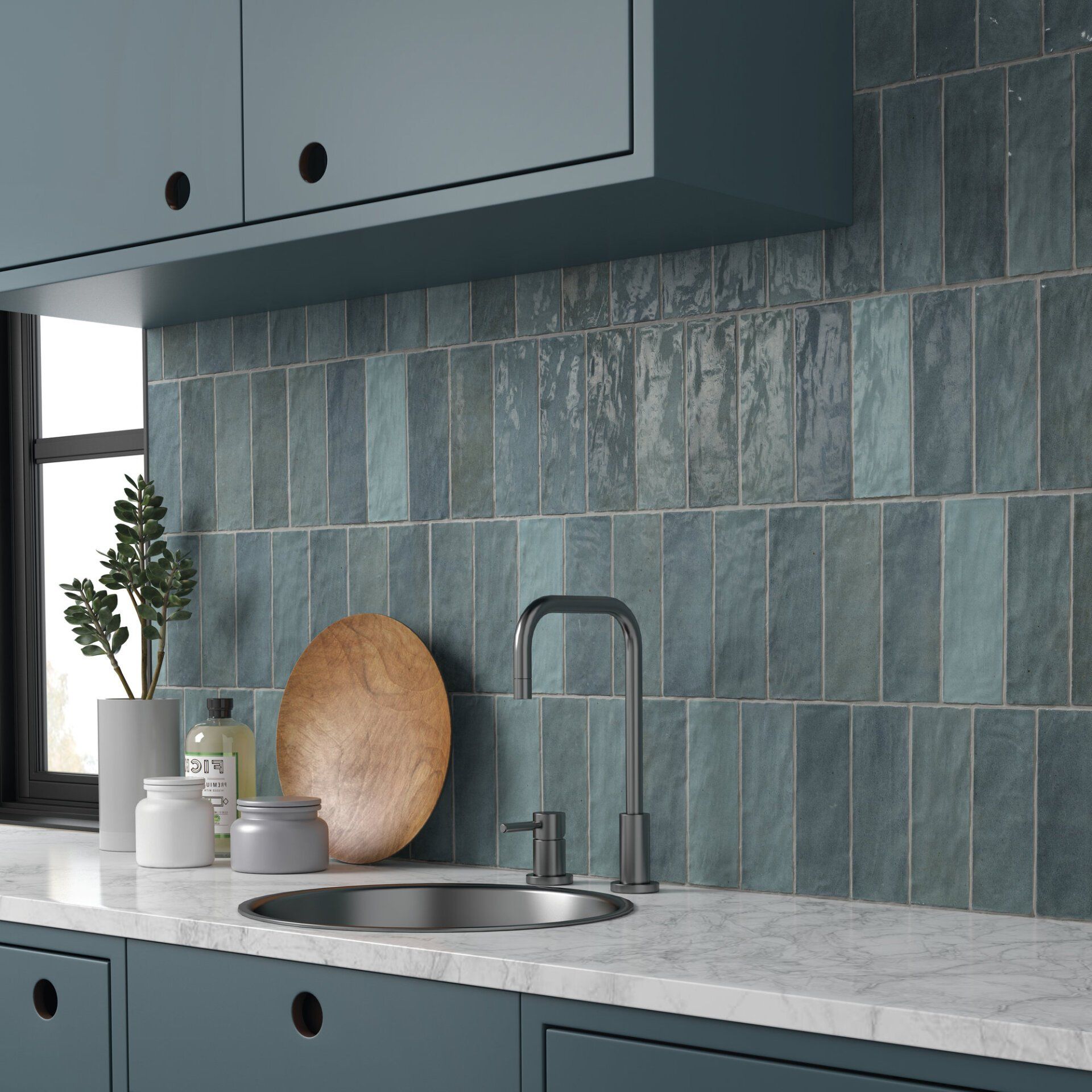 Blue Lyon wall tiles used as a splashback