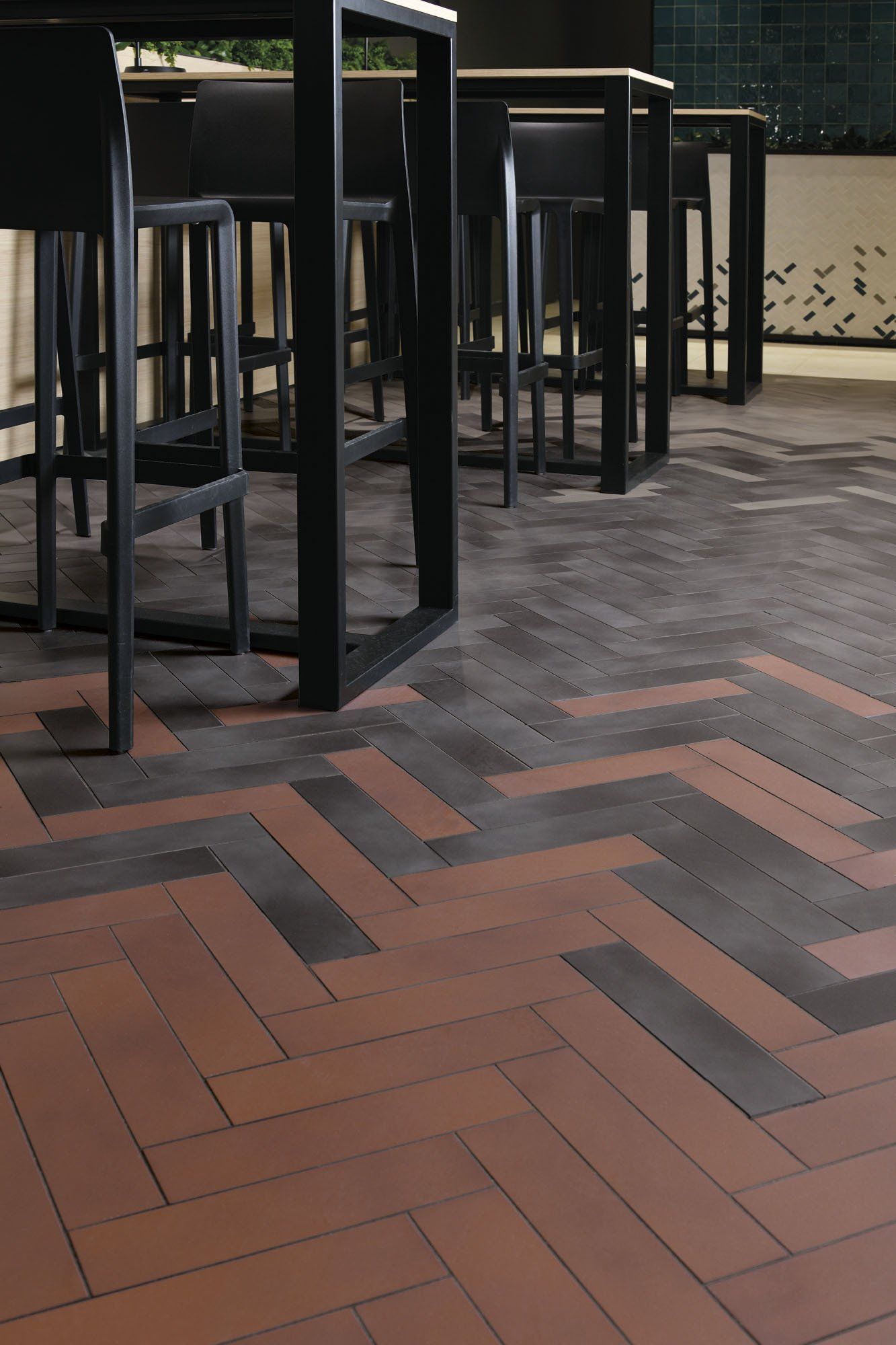 full bodied porcelain used in a chevron stile on the floor