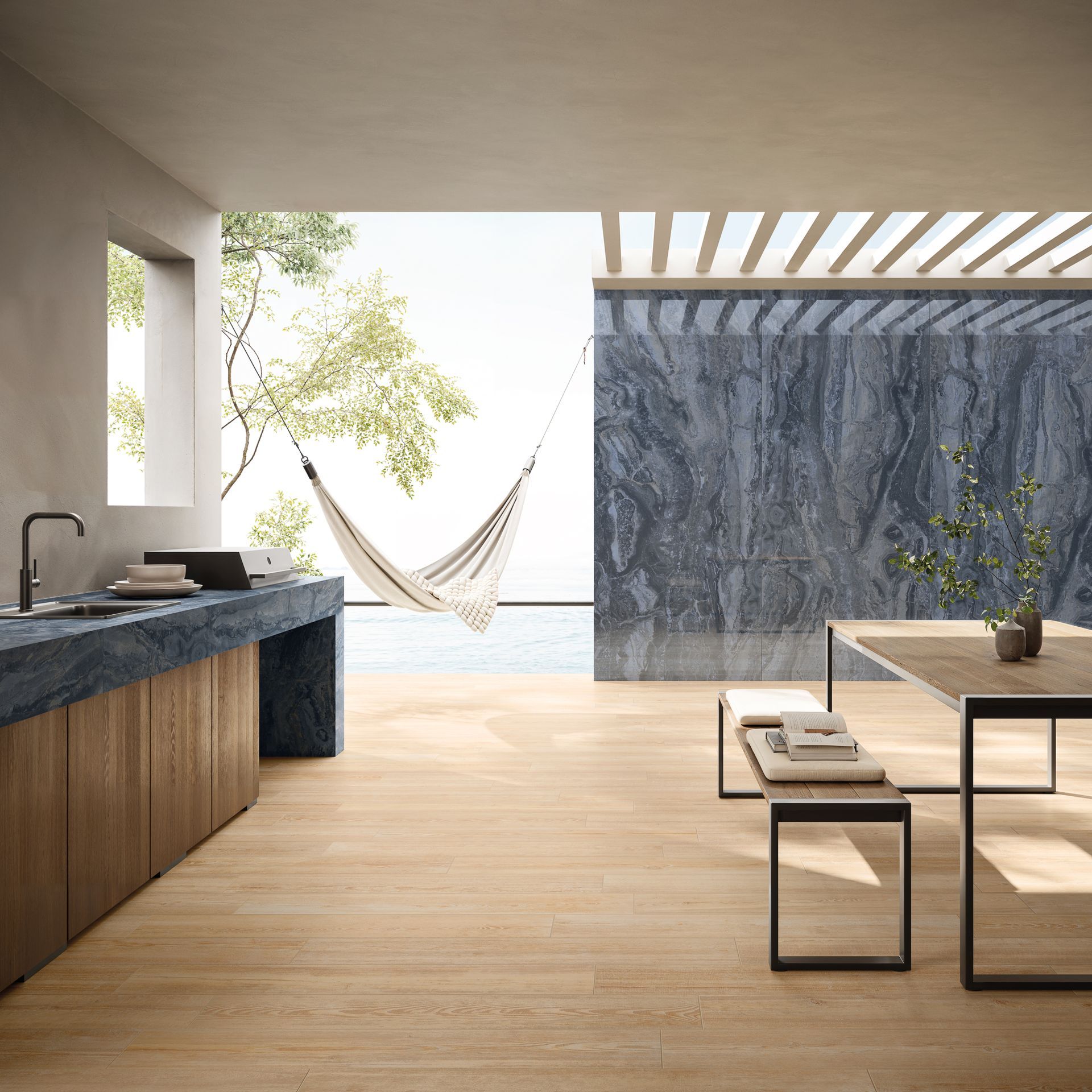 Amore blue used in an out house