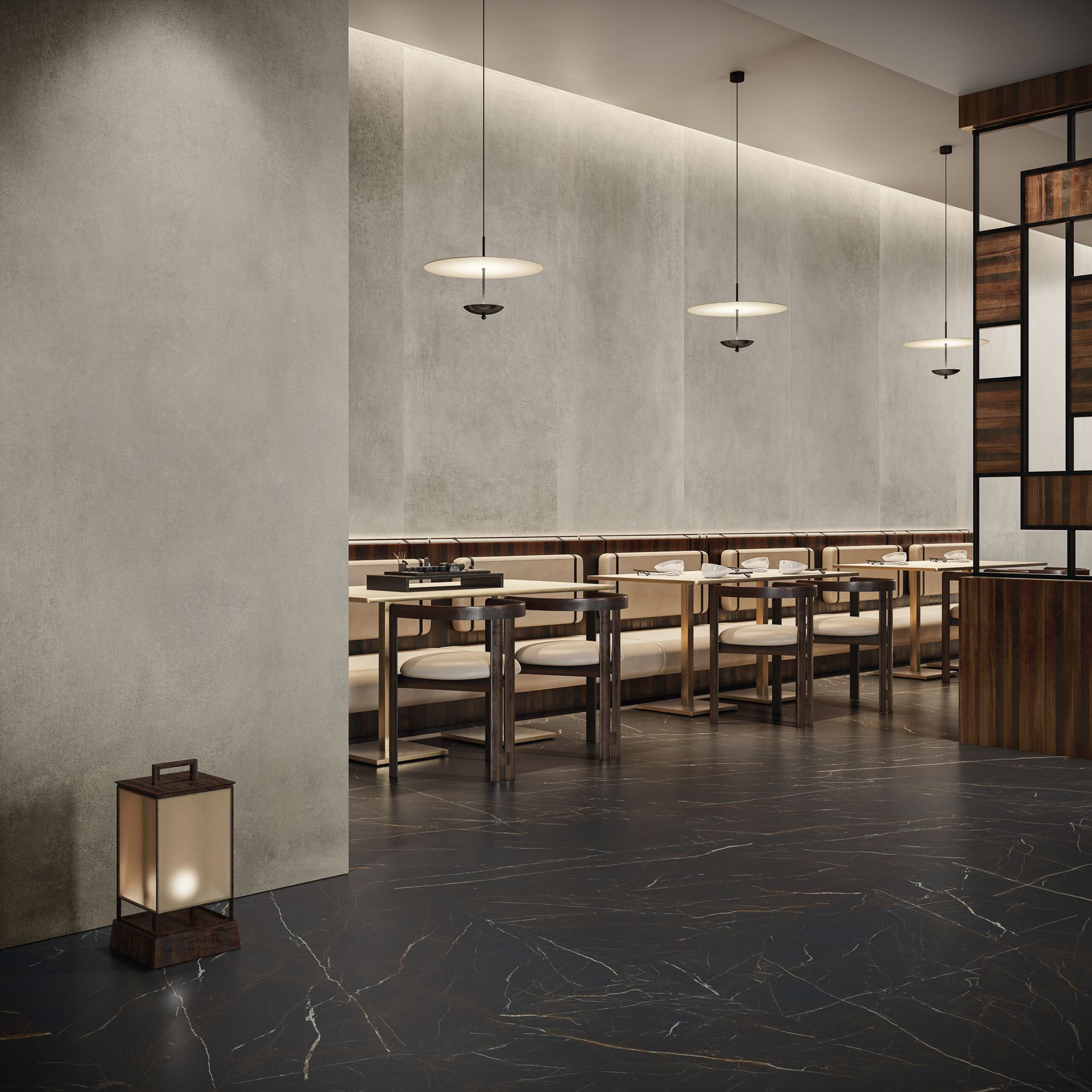 Seating area at a restaurant using black amore