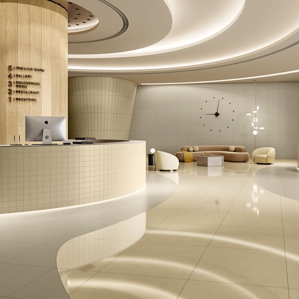 Spectrum quartz bone wall tiles used in the desk