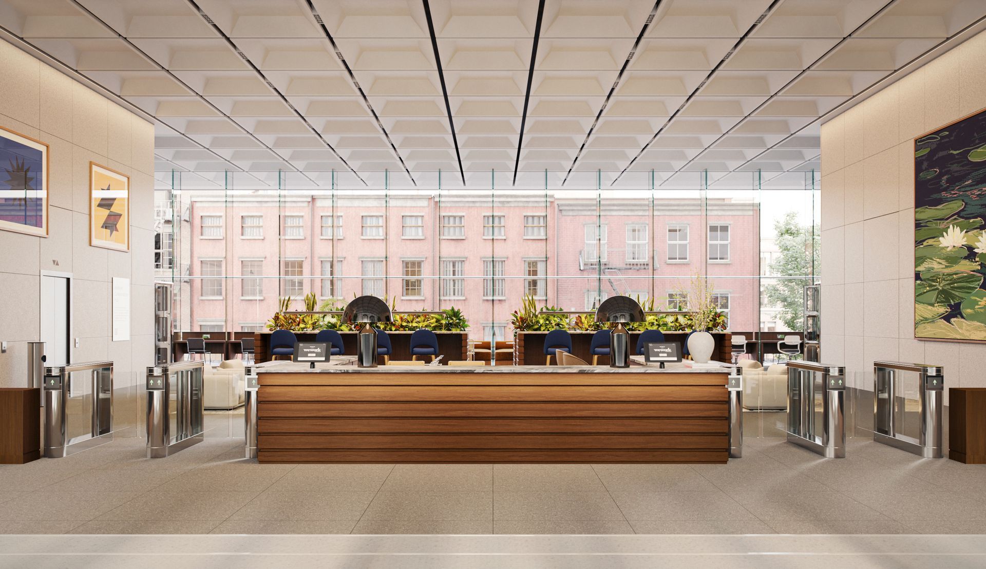 Reception area with Ceppo di colour grey floor tiles