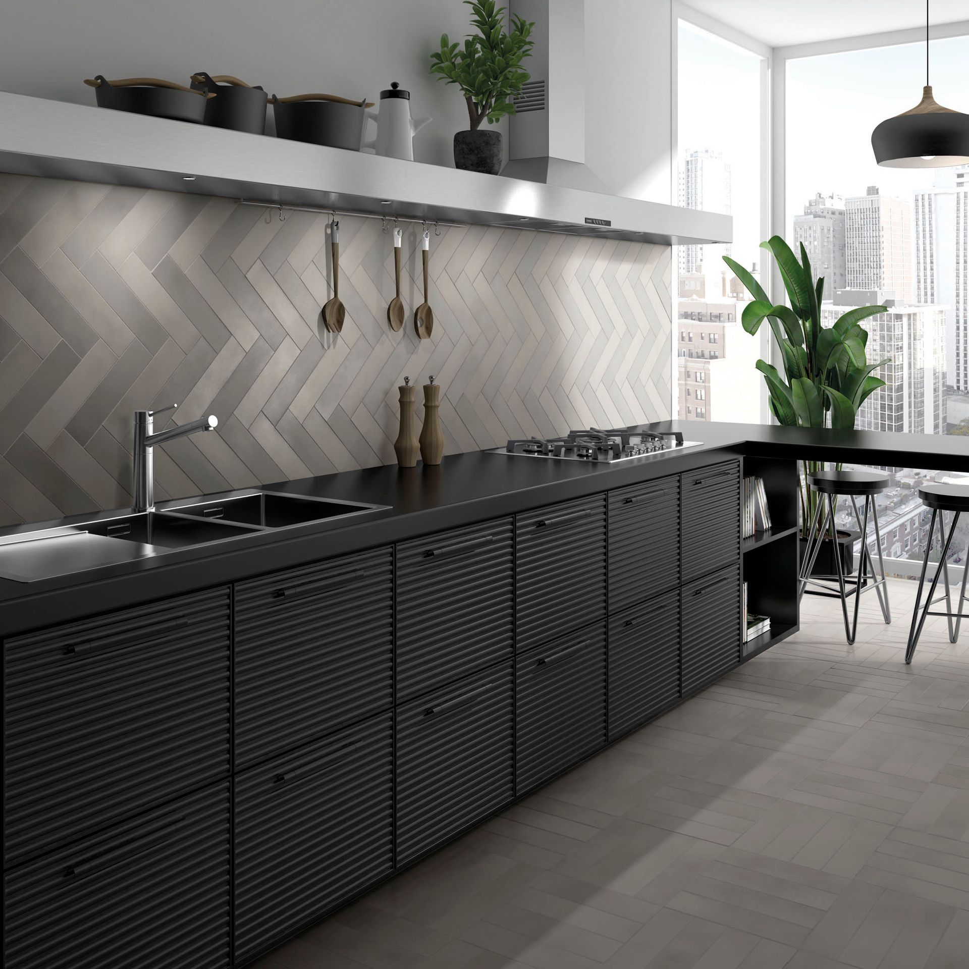 Bricolo Dark grey chevron wall tiles