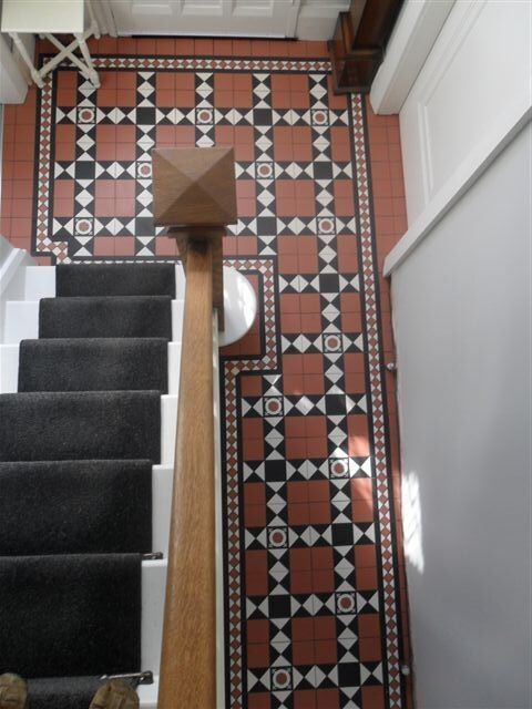 victorian style tiles, hallway, staircase,