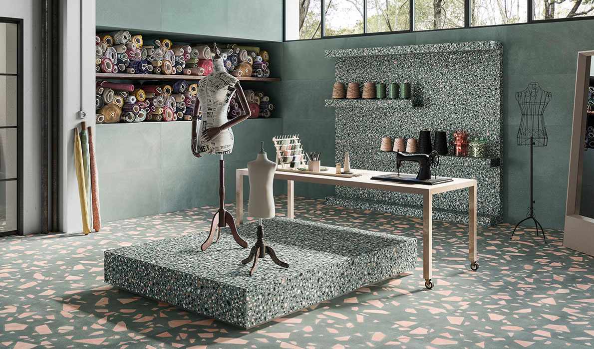 pattern floor tiles, bathroom tiles, grey and pink