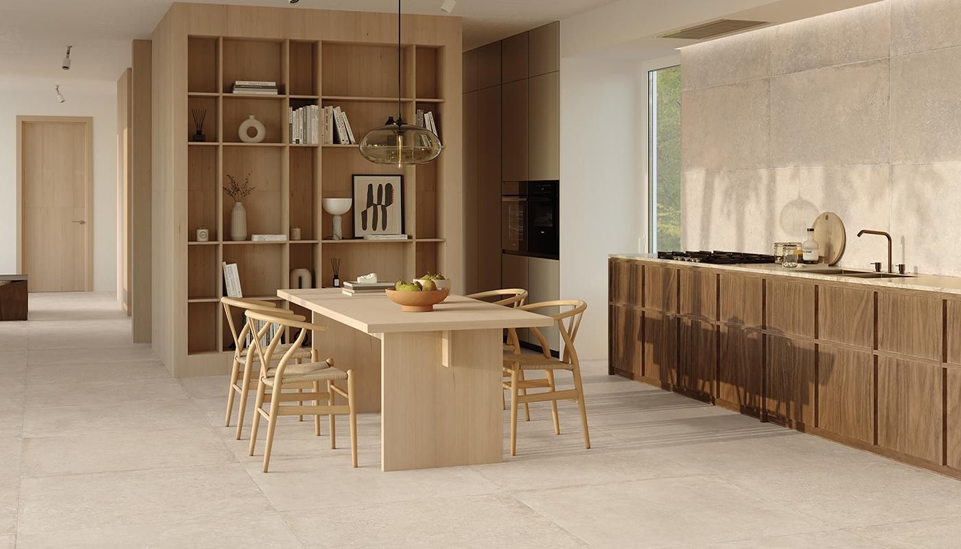 Kitchen floor limestone effect floor tiles featured