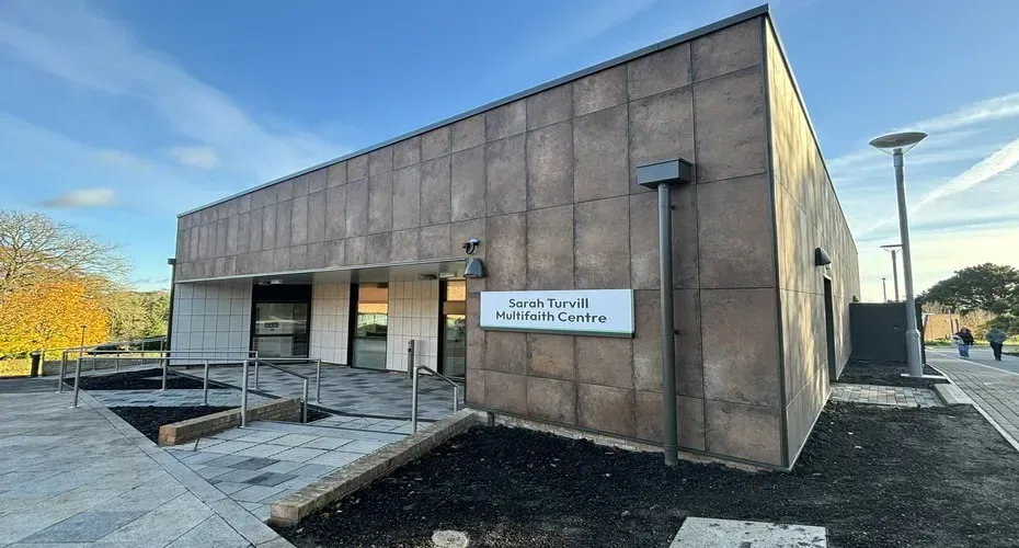 University multi faith hall building in zinc copper porcelain tile.