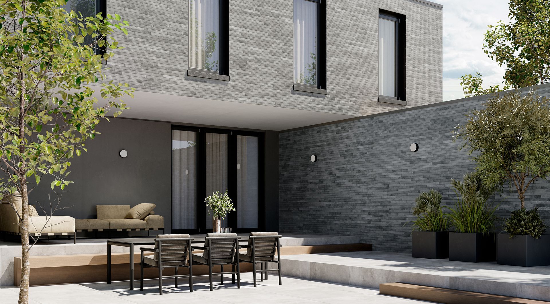 brick style tiles used in an outsite patio area giving the illusion of real bricks