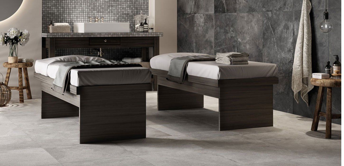 large floor tiles , spa room