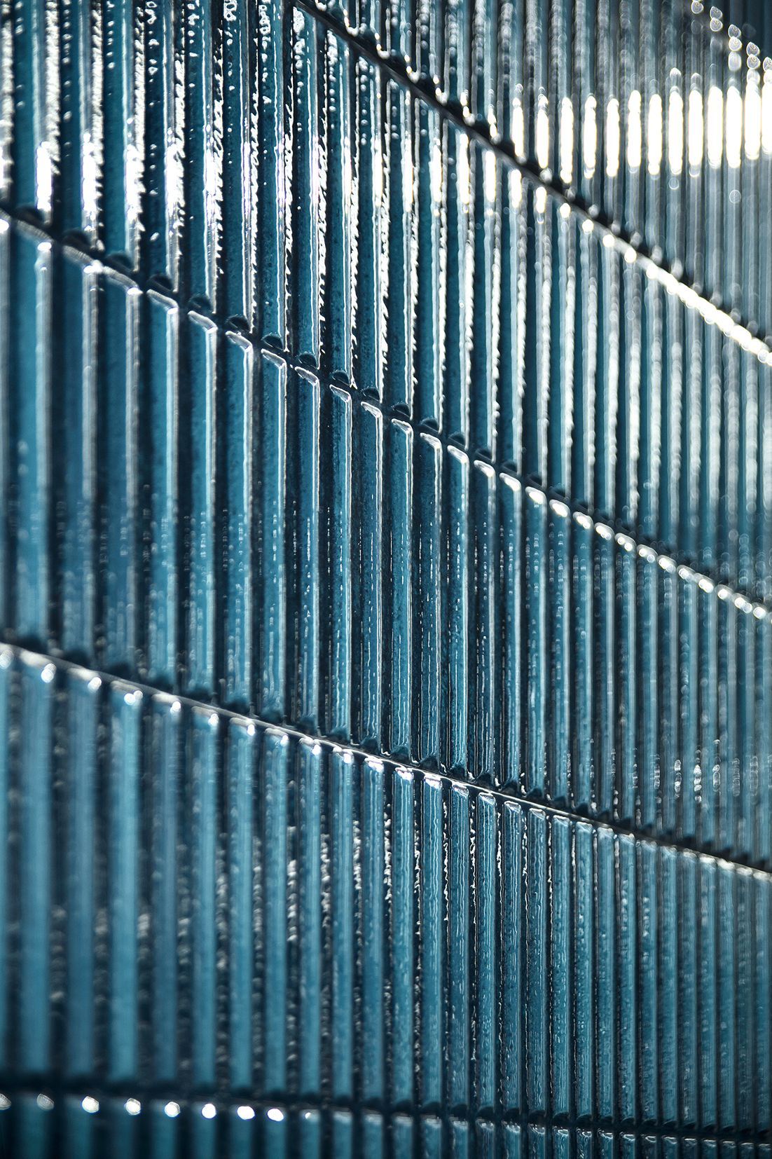 Kit Kat tiles on a blue feature wall