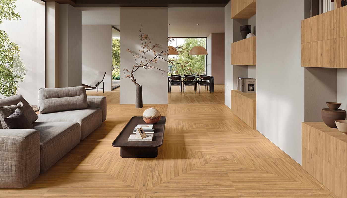 Rich wood flooring, White and natural interior