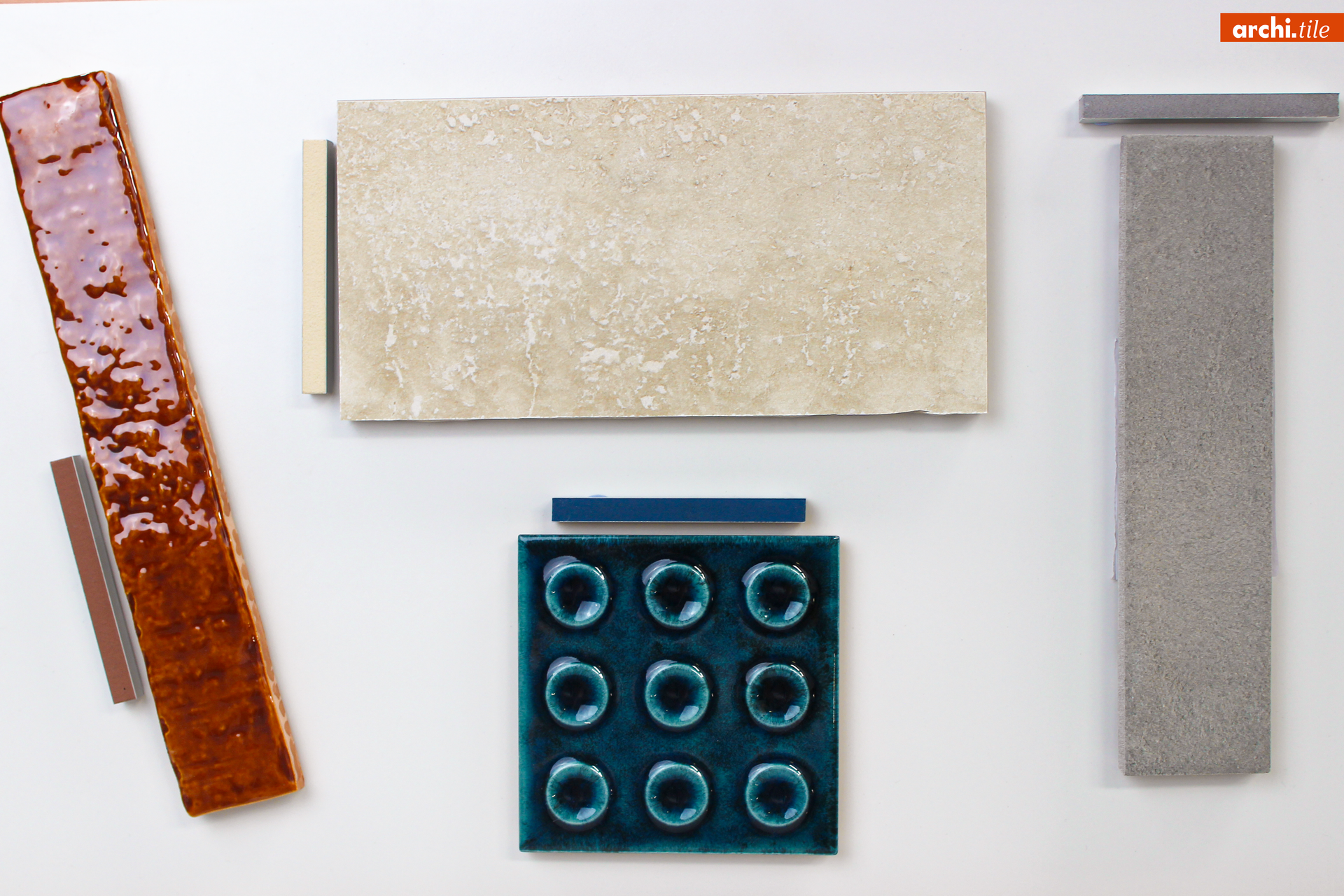 Grout swatches matched with coloured tiles to help you start matching grout to your tiles