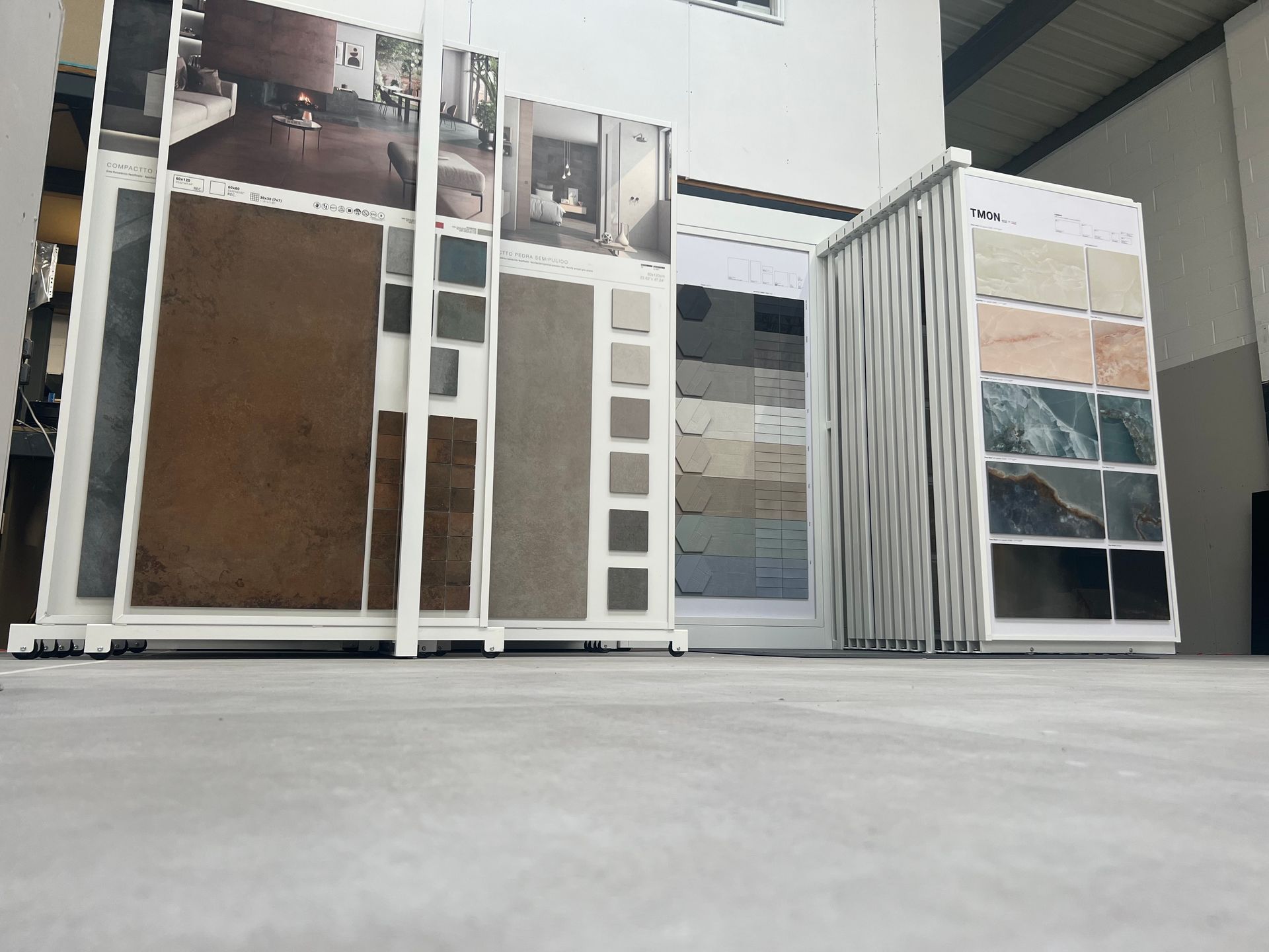Show room products on show with grey matt florr tiles