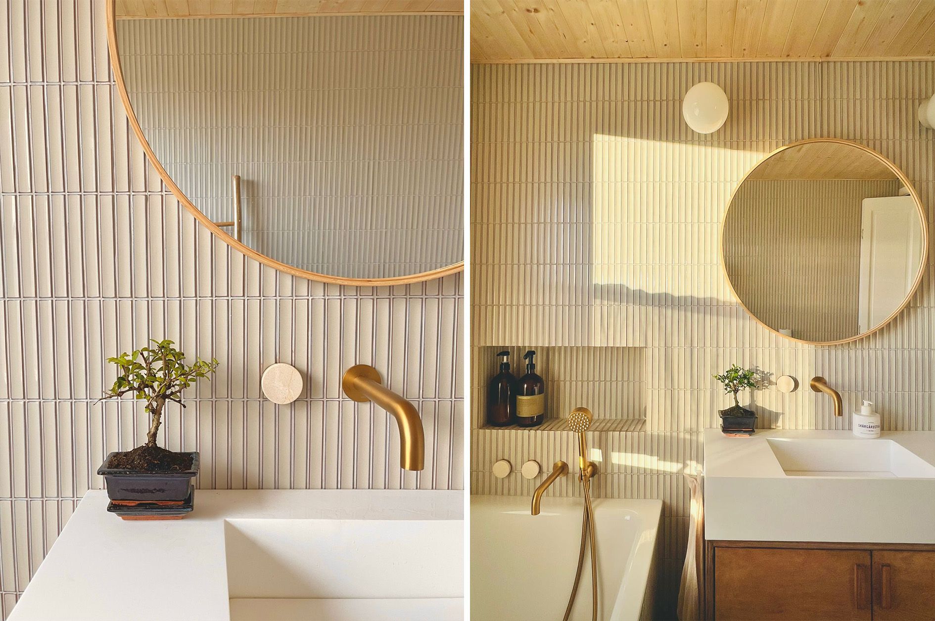 Kit kat latte wall tiles used in a modern bathroom