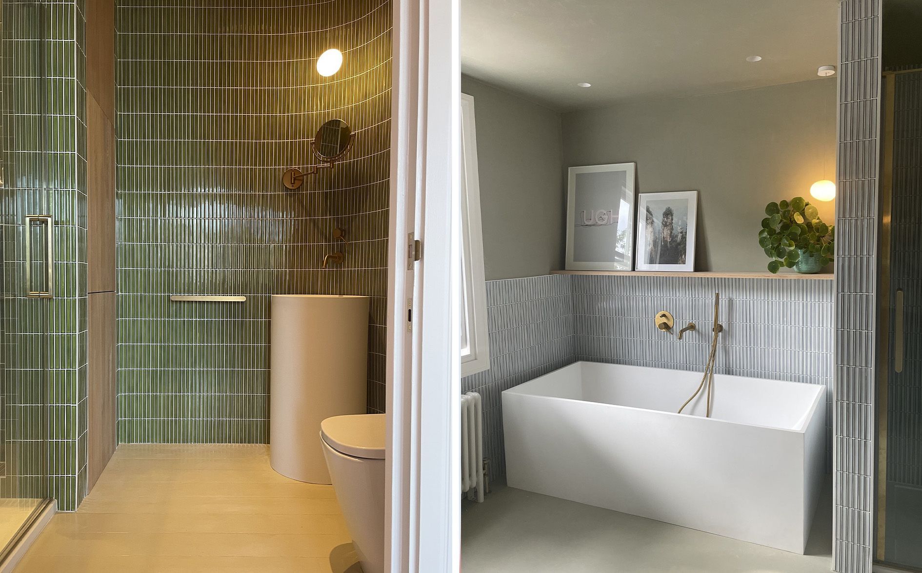 green kitkat mosaic wall tiles compared to the white bathroom kit kat mosaic tiles