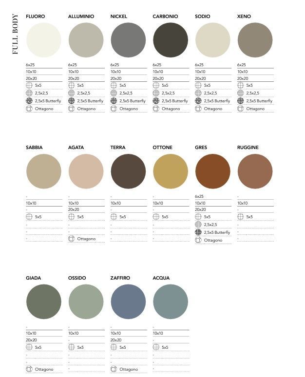 colour selection of the full body range and sizes